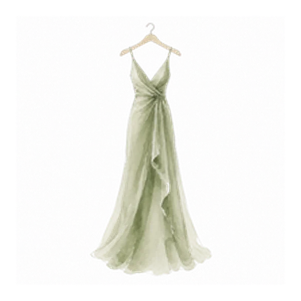 Aquarela de um vestido longo no cabide